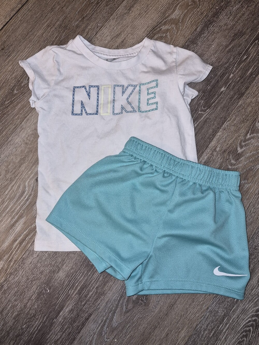 Nike White Tee & Teal Athletic Shorts Kids Matching Set